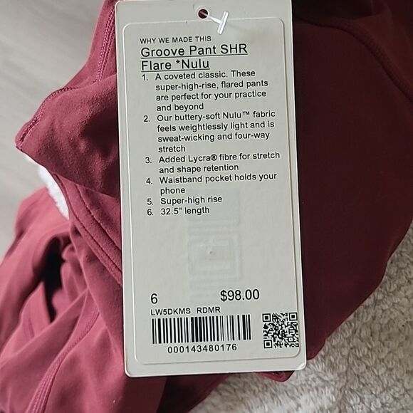 Lululemon NWT Groove Pant Flare Super High-Rise Nulu Red Merlot Size 6 lycra - Picture 2 of 5